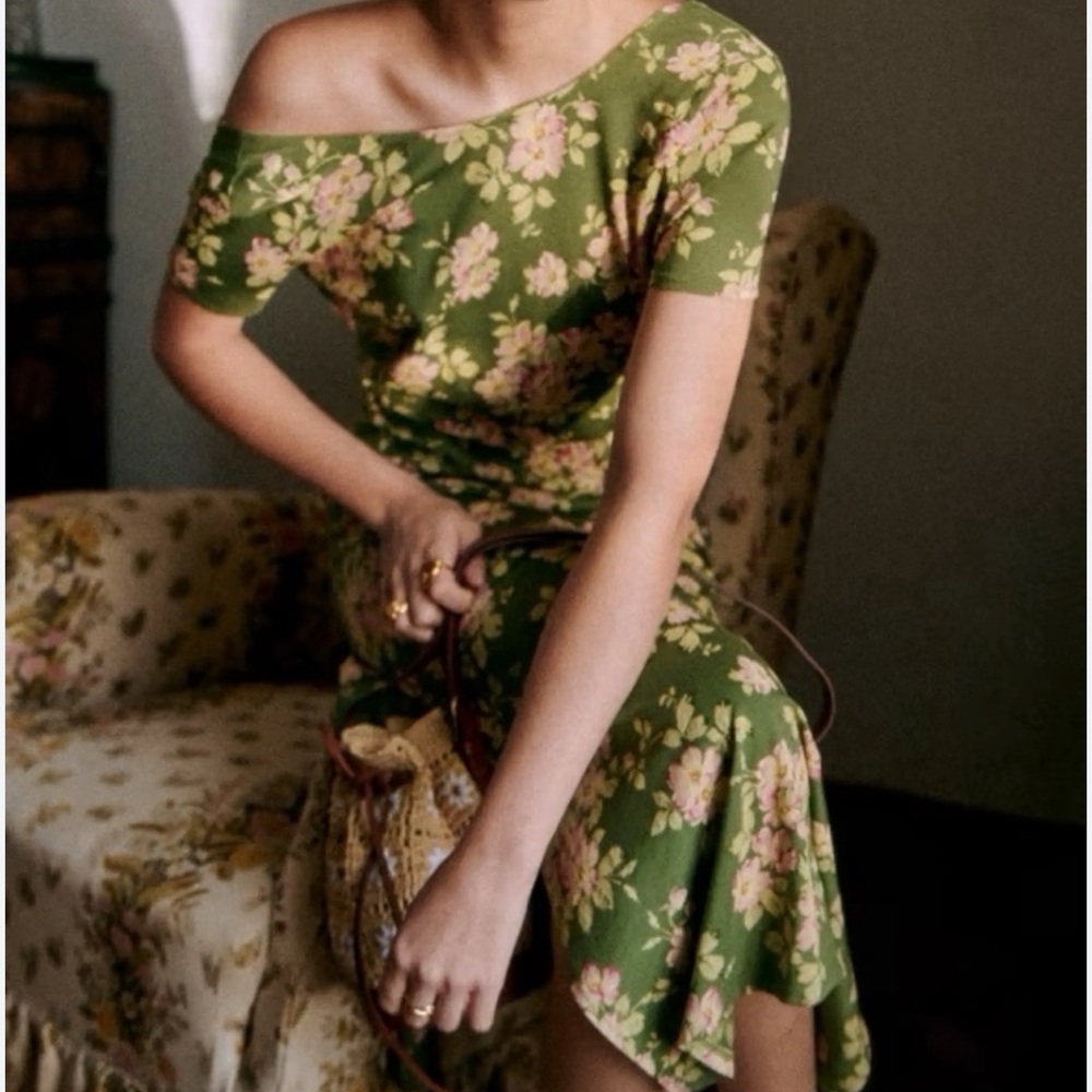 Sezane Luce Maxi dress size M, NWT. Floral Green Dress